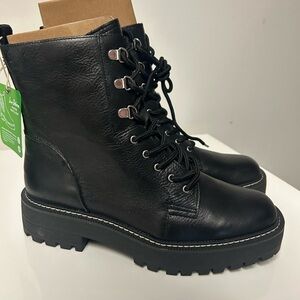 Sam Edelman LUE Black Leather Combat Boots Size 6 Lug Sole Lace Up NEW